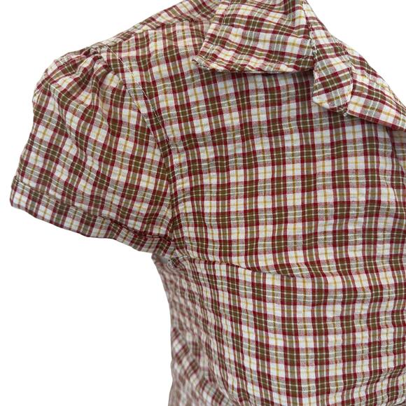 Lioness Brown Gingham Button Up Top XS Tailored Picnic Plaid Cottage Preppy $59 - Picture 13 of 13